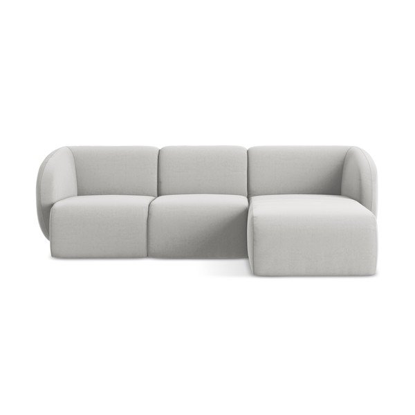 Jasnoszary aksamitny narożnik (prawostronny/z szezlongiem) Lani – Makamii