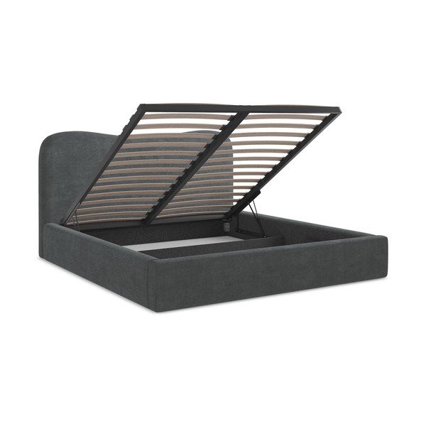 Ciemnoszare tapicerowane łóżko dwuosobowe ze schowkiem ze stelażem 140x200 cm Kahai – Makamii-image-3