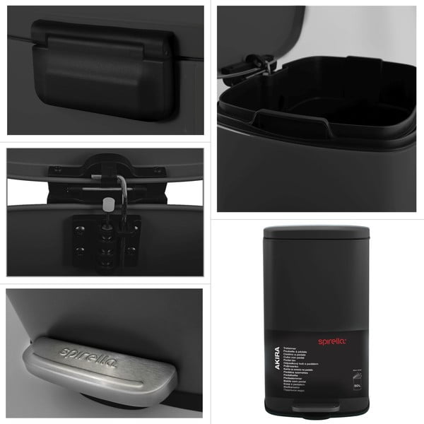 Stalowy kosz na śmieci z pedałem w kolorze matowej czerni 50 l   Akira – Spirella-image-3