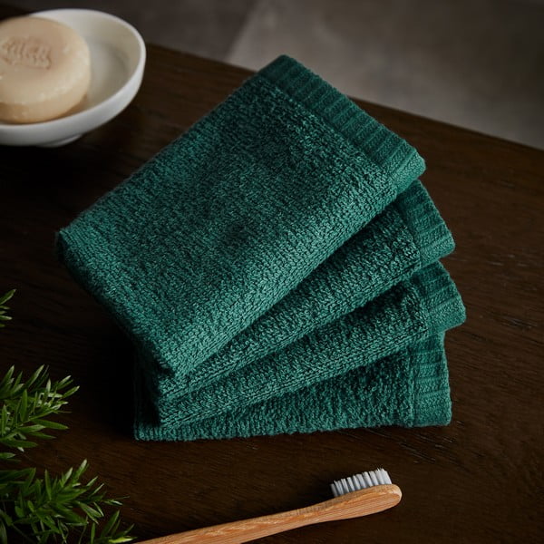 Zielone bawełniane ręczniki szybkoschnące zestaw 4 szt. 30x30 cm Quick Dry – Catherine Lansfield-image-1