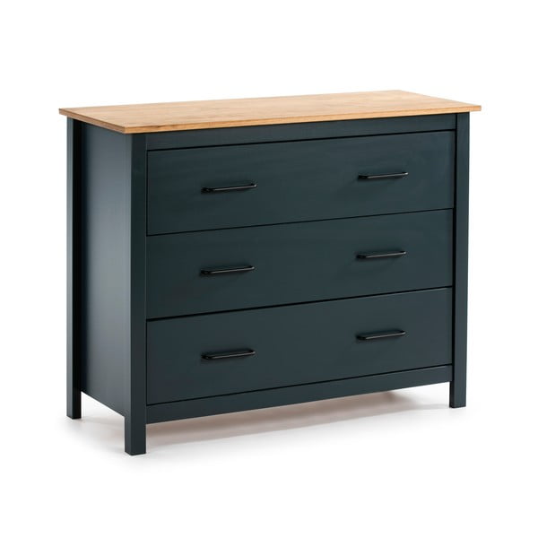 Ciemnoniebieska niska komoda z litego drewna sosnowego 100x80 cm Miranda – Marckeric-image-2