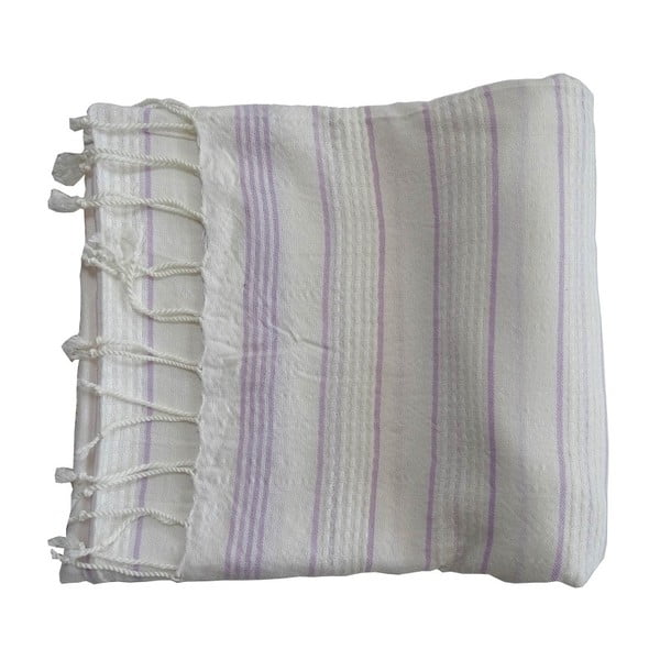 Fioletowo-biały ręcznik kąpielowy tkany ręcznie z wysokiej jakości bawełny Homemania Bodrum Hammam, 100 x 180 cm