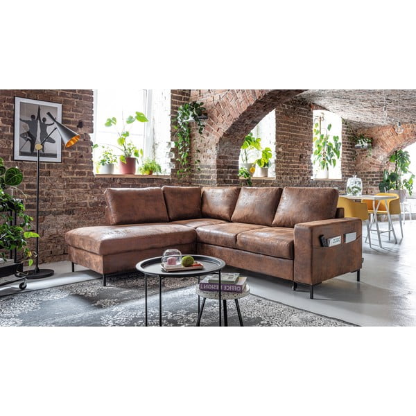 Brązowy rozkładany narożnik z imitacji skóry (lewostronny) Lofty Lilly – Miuform-image-3