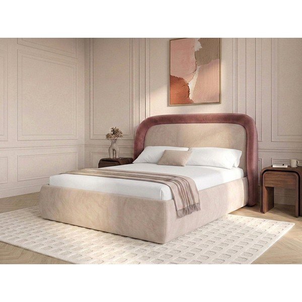 Różowe tapicerowane łóżko dwuosobowe ze schowkiem ze stelażem 180x200 cm Sam – Bobochic Paris-image-4