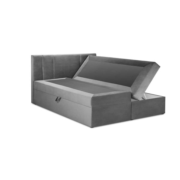 Szare łóżko boxspring ze schowkiem 200x200 cm Afra – Mazzini Beds-image-2