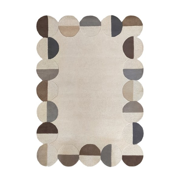 Szarobeżowy wełniany dywan tkany ręcznie 160x230 cm Mia Scallop Frame – Flair Rugs
