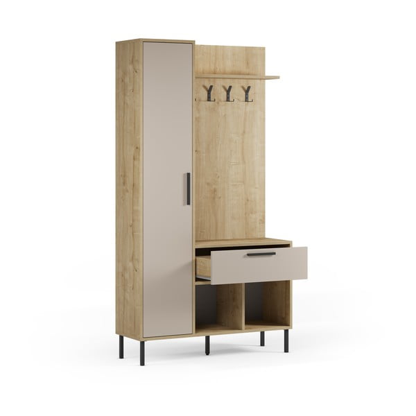 Kremowo-naturalny zestaw do przedpokoju w dekorze dębu 108x195x35 cm Heidy – Marckeric-image-3