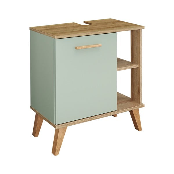 Zielona szafka pod umywalkę bez baterii w dekorze dębu 61x65 cm Set 963 – Pelipal-image-2
