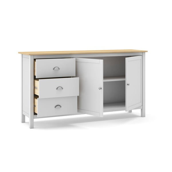 Biało-naturalna niska komoda z drewna sosnowego 150x80,5 cm Misti – Marckeric-image-4