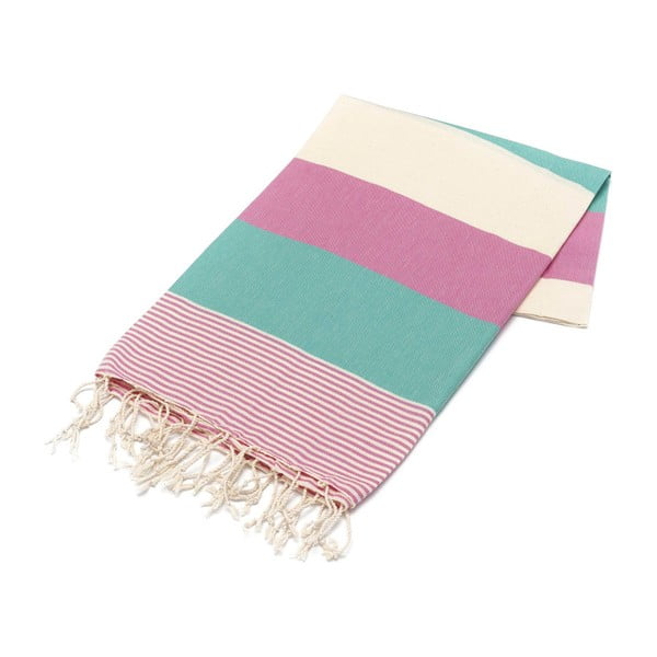 Różowo-miętowy ręcznik Hammam Amerikan, 100x180 cm