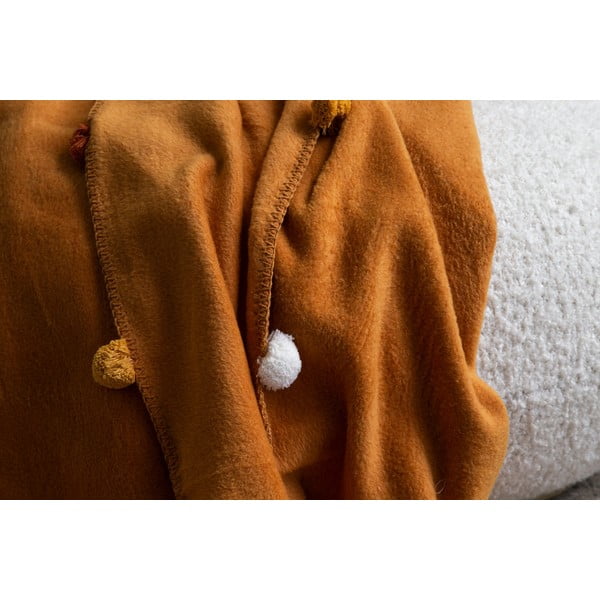 Musztardowa polarowa narzuta 200x220 cm Pom Pom – Mijolnir-image-2