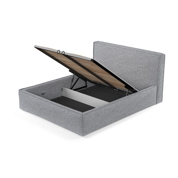 Szare tapicerowane łóżko dwuosobowe ze schowkiem ze stelażem 200x200 cm Lounge L – Maison de Rêve-image-4