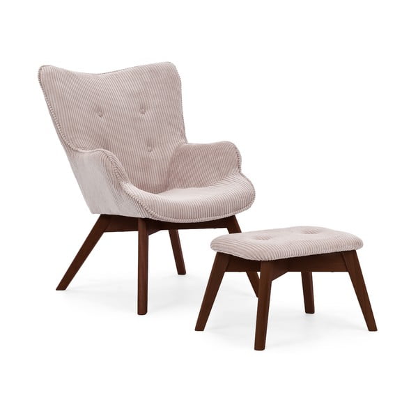 Jasnoróżowy sztruksowy fotel z podnóżkiem Niko – Ropez