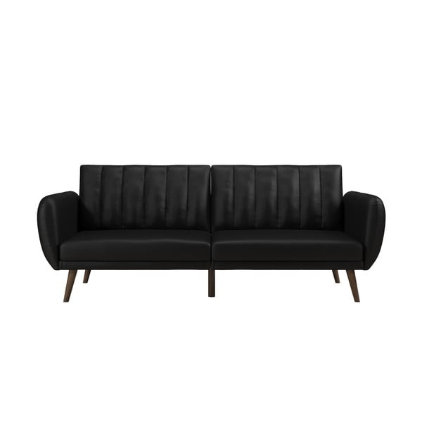Czarna rozkładana sofa z imitacji skóry 207 cm Brittany – Novogratz