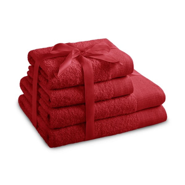 Czerwone bawełniane ręczniki zestaw 4 szt. frotte Amari – Restilo