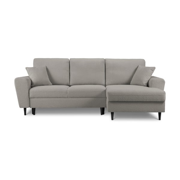 Jasnoszary rozkładany narożnik ze schowkiem z materiału bouclé (prawostronny/z szezlongiem) Kyoto – Cosmopolitan Design