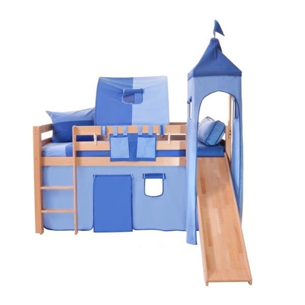 Niebieski komplet bawełniany na łóżko piętrowe w kształcie zamku Mobi furniture Luk a Tom 
