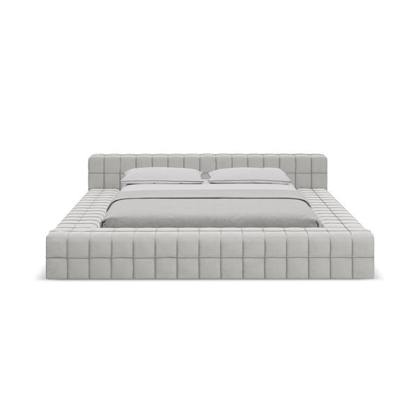 Jasnoszare tapicerowane łóżko dwuosobowe ze stelażem 160x200 cm Akela – Makamii-image-2