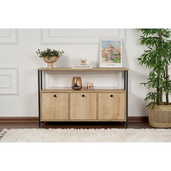 Konsola w dekorze dębu w jasnym naturalnym kolorze 29,5x120 cm Solace – Kalune Design-image-4