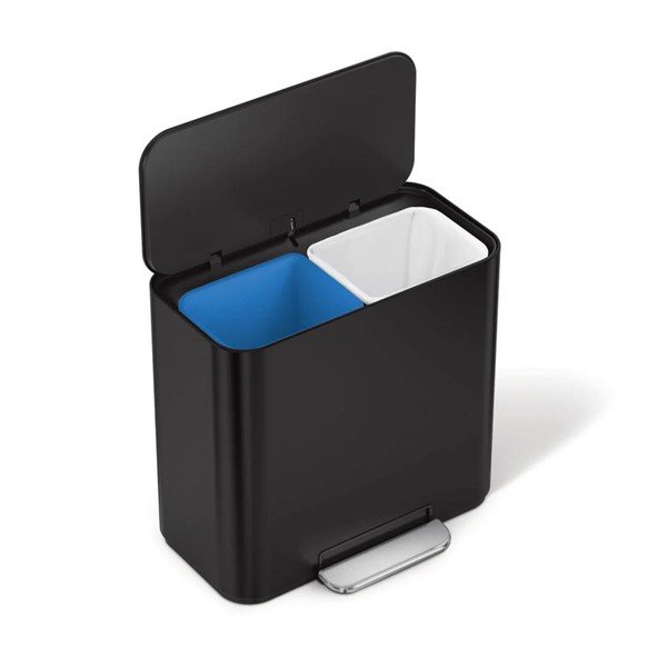 Stalowy kosz na śmieci do segregacji odpadów/z pedałem w kolorze matowej czerni 15 l Dual Mini – simplehuman-image-4