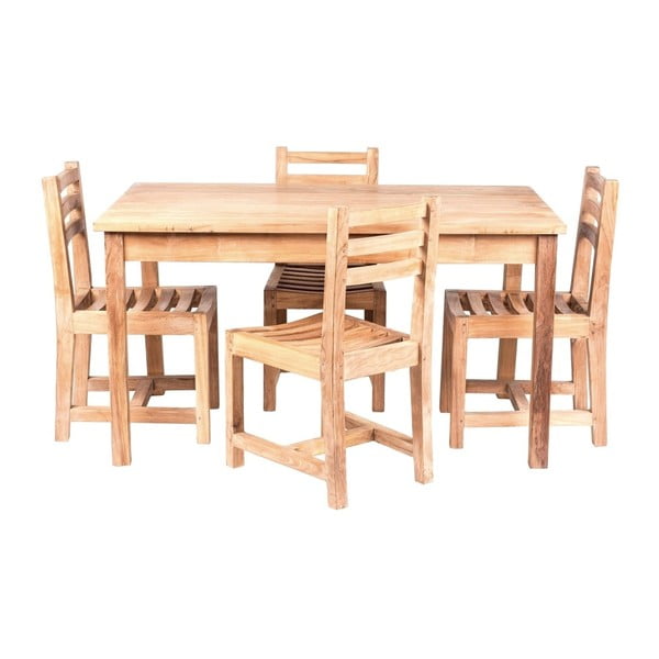 Ogrodowy stolik dziecięcy z 4 krzesłami z drewna tekowego Massive Home Junior