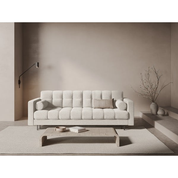 Kremowa rozkładana sofa ze schowkiem z materiału bouclé 222 cm Bali – Cosmopolitan Design-image-1
