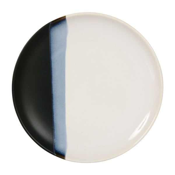 Czarno-biały ceramiczny talerzyk deserowy Sema Ekume, 21 cm