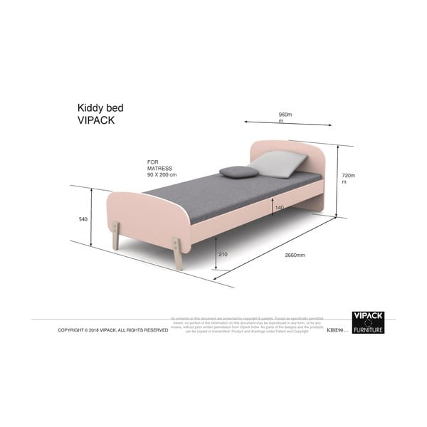 Miętowe łóżko dziecięce Vipack Kiddy, 200x90 cm-image-1