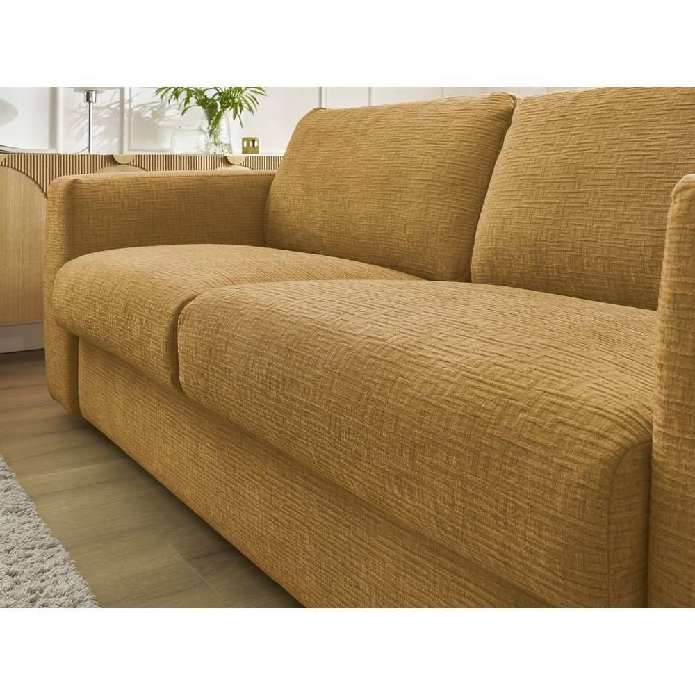 Musztardowa rozkładana sofa do spania z tkaniny szenilowej 220 cm Hugo – Bobochic Paris (zdjęcie 6)
