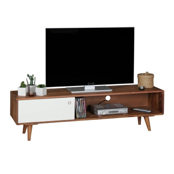 Brązowo-biała szafka pod TV z litego drewna sheesham Skyport REPA, wys. 40 cm