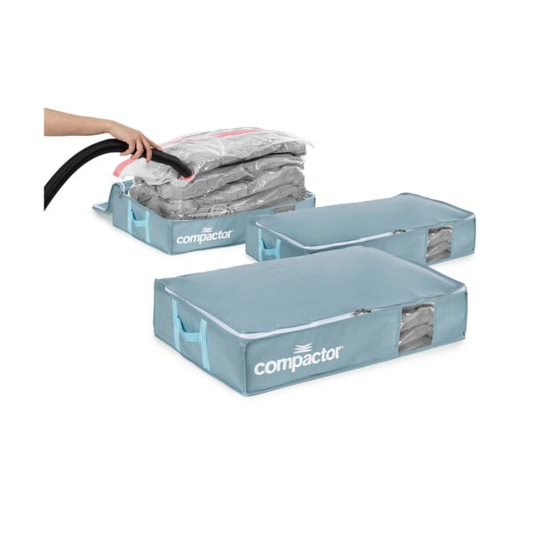 Plastikowe pojemniki próżniowe pod łóżko zestaw 3 szt. 65x45x15,5 cm Blue Edition – Compactor-image-4