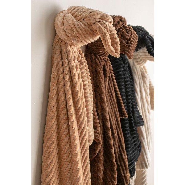Beżowy aksamitny pled PT LIVING Ribbed, 150x200 cm-image-1