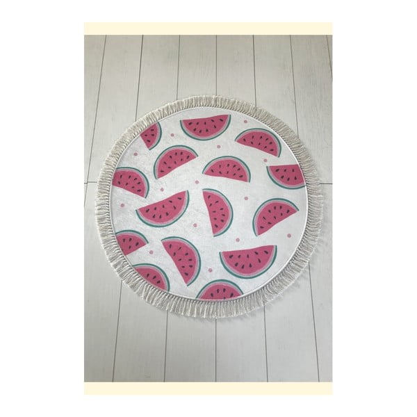 Biało-różowy dywanik łazienkowy Tropica Watermelon, ⌀ 100 cm