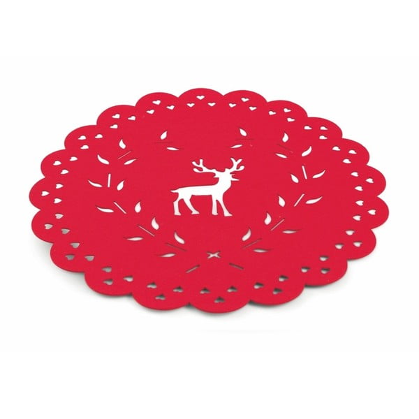 Czerwona stołowa mata świąteczna Villa d'Este XMAS Tovaglietta Rossa Tonda Renna, ⌀ 40 cm