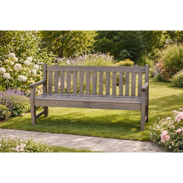 Szara drewniana ławka ogrodowa London – Rojaplast-image-1