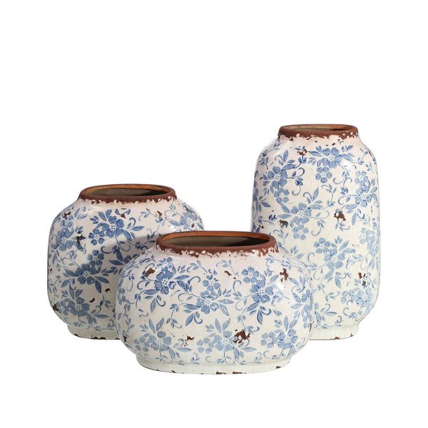 Niebiesko-biały wazon ceramiczny Flowers-image-2