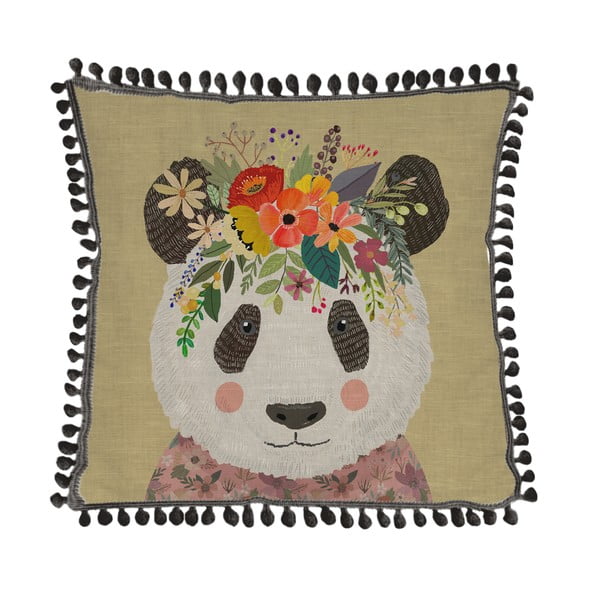 Poduszka z domieszką lnu Little Nice Things Floral Panda, 45x45 cm