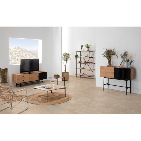 Regał w dekorze drewna dębowego z czarnymi elementami Marckeric Amina-image-3