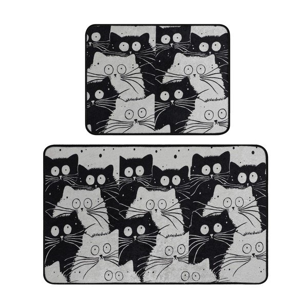 Czarne/szare dywaniki łazienkowe zestaw 2 szt. 60x100 cm White Cats – Foutastic