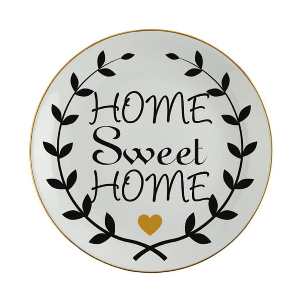 Czarno-biały talerz porcelanowy Vivas Home Sweet Home, Ø 23 cm