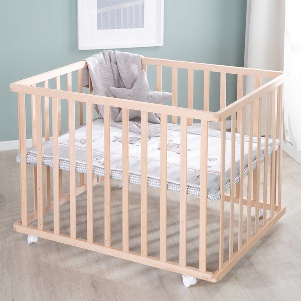 Kojec dla dzieci na kółkach w naturalnym kolorze 100x75 cm Jumbo Twins – Roba-image-1