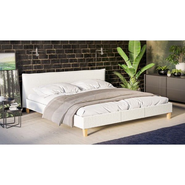 Kremowe tapicerowane łóżko dwuosobowe ze stelażem 200x200 cm Tina – Ropez-image-2