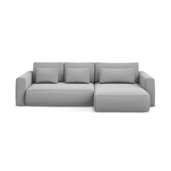 Jasnoszary aksamitny rozkładany/ze schowkiem narożnik (prawostronny/z szezlongiem) Kapua – Makamii