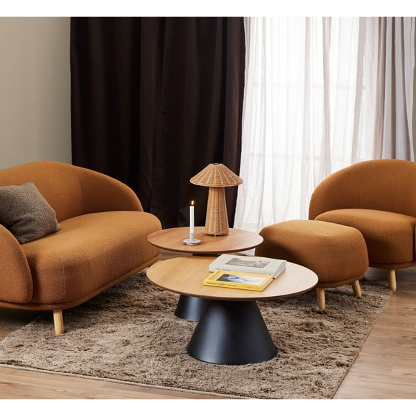 Czarny okrągły stolik z blatem w dekorze dębu ø 65 cm Soli – Actona-image-1