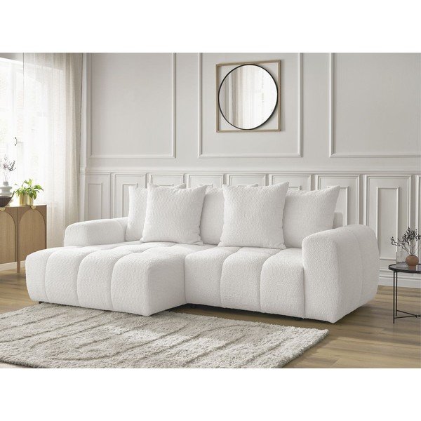 Biały rozkładany narożnik z materiału bouclé ze schowkiem (lewostronny/z szezlongiem) Roxelane – Bobochic Paris-image-3