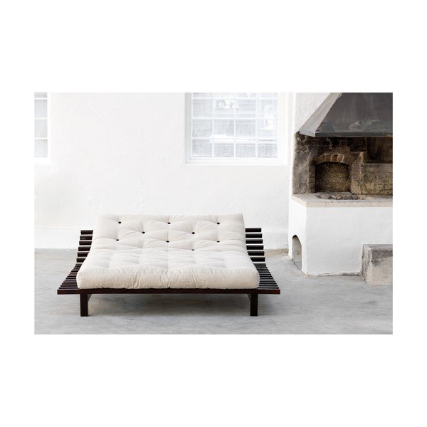 Łóżko dwuosobowe z drewna sosnowego z materacem Karup Design Blues Comfort Mat Black/Natural, 140x200 cm-image-1