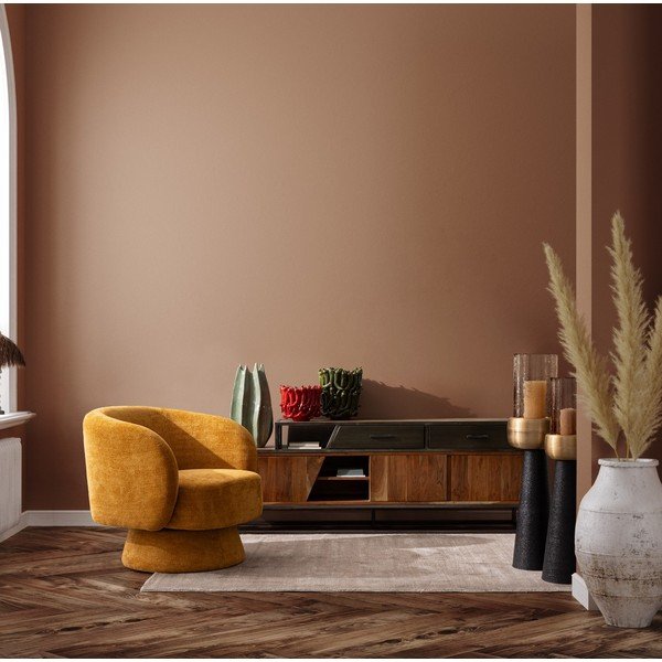 Musztardowy obrotowy fotel z tkaniny szenilowej Julienne – Bizzotto-image-1