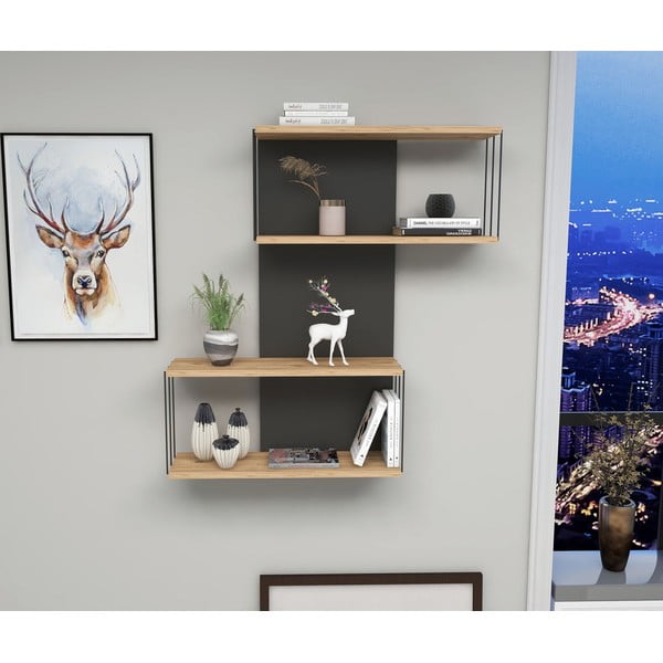 Antracytowo-naturalna wielopoziomowa półka w dekorze sosny 65 cm Destan – Kalune Design-image-1