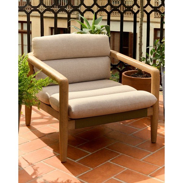 Beżowy tapicerowany fotel ogrodowy Menfi – Kave Home-image-1