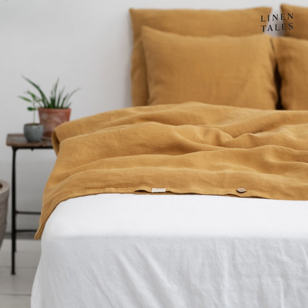 Musztardowa pościel dwuosobowa z włókna konopnego 200x220 cm – Linen Tales (zdjęcie 3)